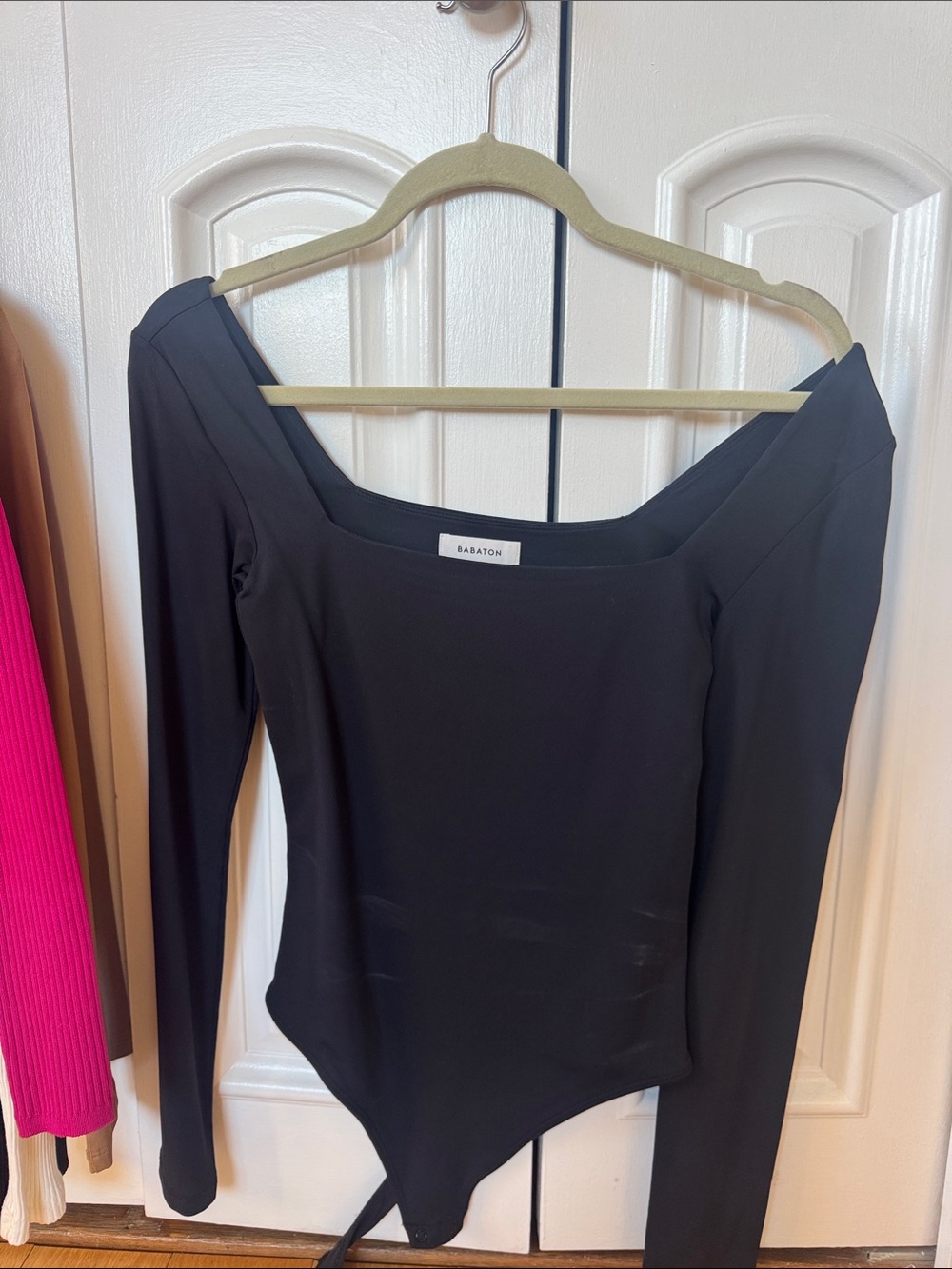 Babaton Black Square-Neck Long Sleeve Bodysuit